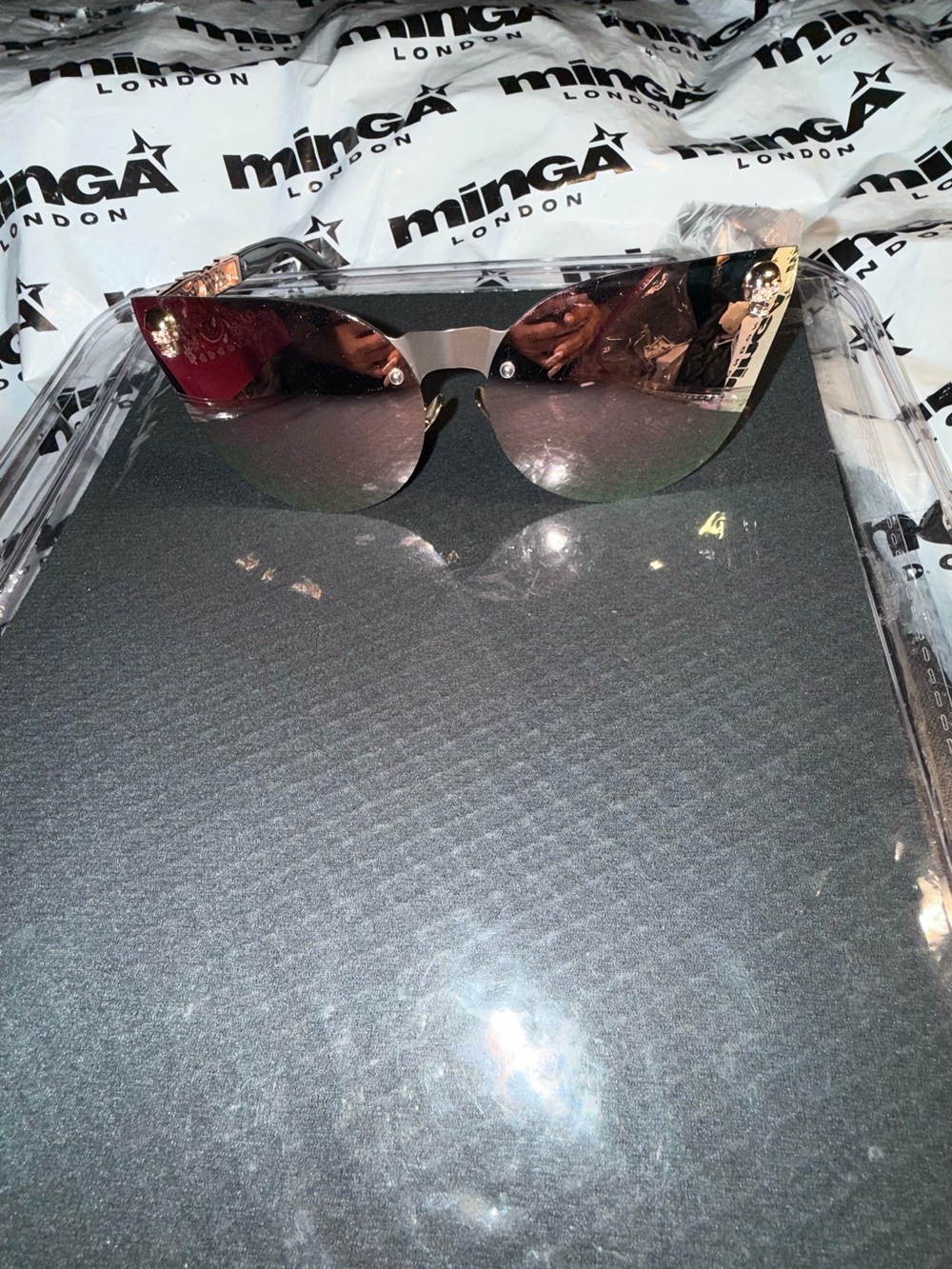New Embellished Black Sunglasses with Mirror Rose Gold Lens with Gold designs